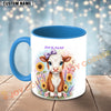 Joycorners Brown and White Hereford Cow Purple Bow Sunflower Personalized Mug
