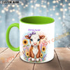 Joycorners Brown and White Hereford Cow Purple Bow Sunflower Personalized Mug