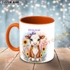 Joycorners Brown and White Hereford Cow Purple Bow Sunflower Personalized Mug
