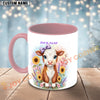 Joycorners Brown and White Hereford Cow Purple Bow Sunflower Personalized Mug