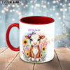 Joycorners Brown and White Hereford Cow Purple Bow Sunflower Personalized Mug