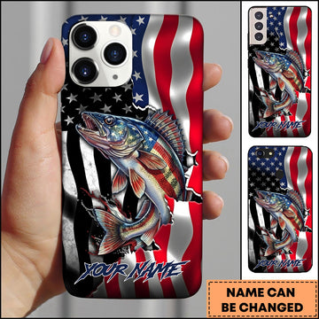 Joycorners Walleye Fishing Phone Case Patriotic Style Personalized Name Phone Case