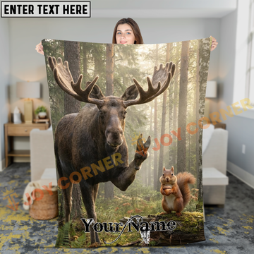 Joycorners Funny Moose and Squirrel Selfie in Sunny Forest Personalized 3D Blanket