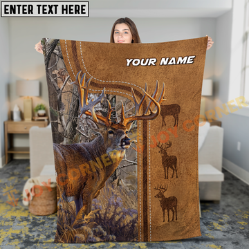 Joycorners Rustic Leather Trophy Buck Wildlife Silhouette Personalized 3D Blanket
