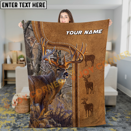 Joycorners Rustic Leather Trophy Buck Wildlife Silhouette Personalized 3D Blanket