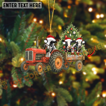 Joycorners Personalized Farm Tractor Christmas Ornament with Holstein & Tree Acrylic Ornament