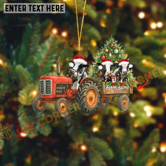 Joycorners Personalized Farm Tractor Christmas Ornament with Holstein & Tree Acrylic Ornament