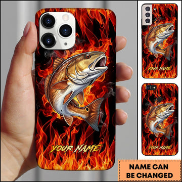 Joycorners Redfish Fishing Fire Flame Background Personalized Name 3D Phone Case