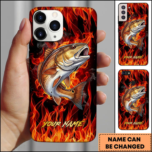 Joycorners Redfish Fishing Fire Flame Background Personalized Name 3D Phone Case