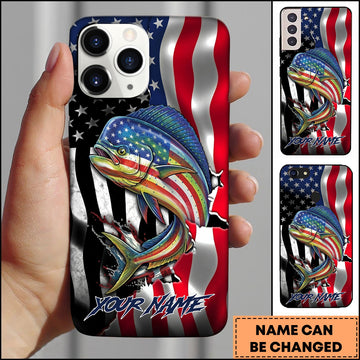 Joycorners Mahi-mahi Fishing Phone Case Patriotic Style Personalized Name Phone Case