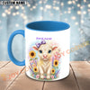 Joycorners White Charolais Cow Purple Bow Sunflower Custom Name Mug