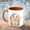 Joycorners White Charolais Cow Purple Bow Sunflower Custom Name Mug