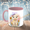 Joycorners White Charolais Cow Purple Bow Sunflower Custom Name Mug