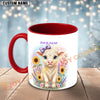 Joycorners White Charolais Cow Purple Bow Sunflower Custom Name Mug