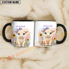 Joycorners White Charolais Cow Purple Bow Sunflower Custom Name Mug
