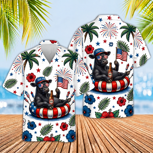 Joycorners Cowboy Cows America 250 Patriotic Beach 3D Hawaiian Shirt (10 Breeds)