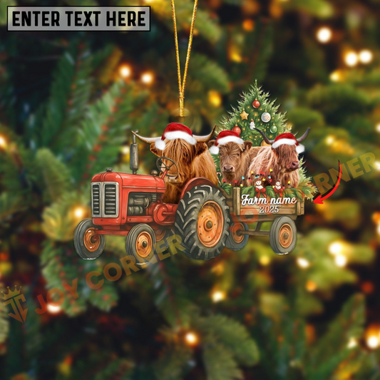 Joycorners Personalized Farm Tractor Christmas Ornament with Highland & Tree Acrylic Ornament