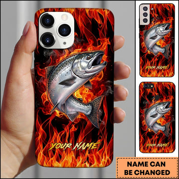 Joycorners Chinook Fishing Fire Flame Background Personalized Name 3D Phone Case