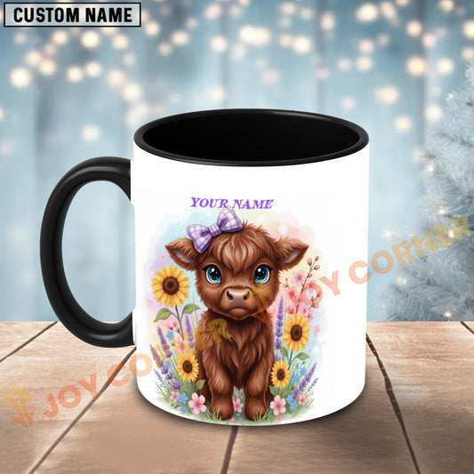 Joycorners Red Angus Cow Purple Bow Sunflower Personalized Mug
