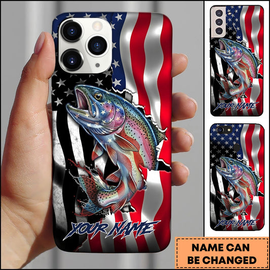 Joycorners Trout Fishing Phone Case Patriotic Style Personalized Name Phone Case
