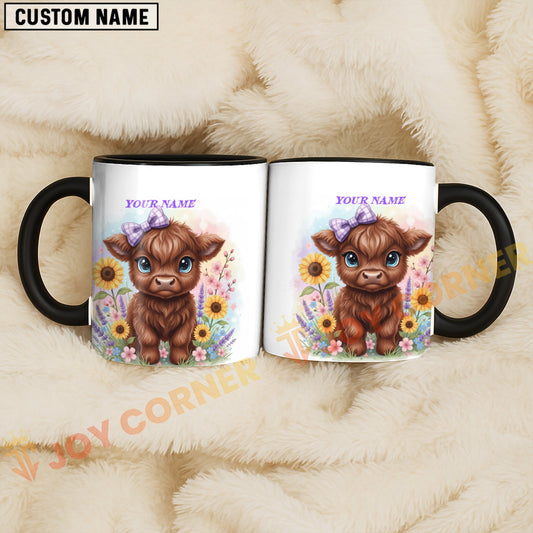Joycorners Red Angus Cow Purple Bow Sunflower Personalized Mug