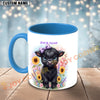 Joycorners Black Angus Cow Purple Bow Sunflower Custom Name Mug