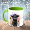Joycorners Black Angus Cow Purple Bow Sunflower Custom Name Mug