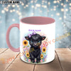 Joycorners Black Angus Cow Purple Bow Sunflower Custom Name Mug