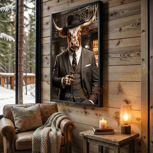 Joycorners Texas Longhorn Peaky Blinders Style Vintage Suit Cigar Bar Art Personalized Name Wall Art Canvas
