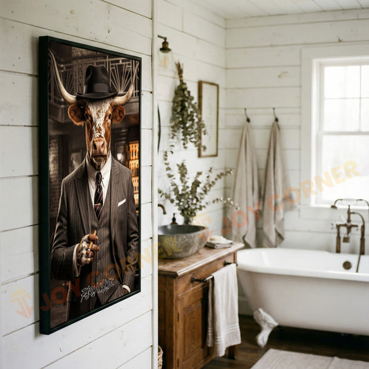 Joycorners Texas Longhorn Peaky Blinders Style Vintage Suit Cigar Bar Art Personalized Name Wall Art Canvas