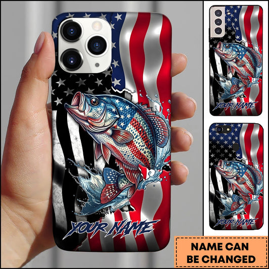 Joycorners Crappie Fishing Phone Case Patriotic Style Personalized Name Phone Case