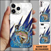 Joycorners Fishing Phone Case Jumping Water Splash Blue Lightning Scale Pattern Personalized Name Phone Case (8 Fish Species)