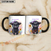 Joycorners Black Angus Cow Purple Bow Sunflower Custom Name Mug