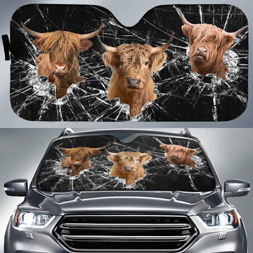 Joycorners Highland Cattle Broken Glass All Over Printed 3D Sun Shade