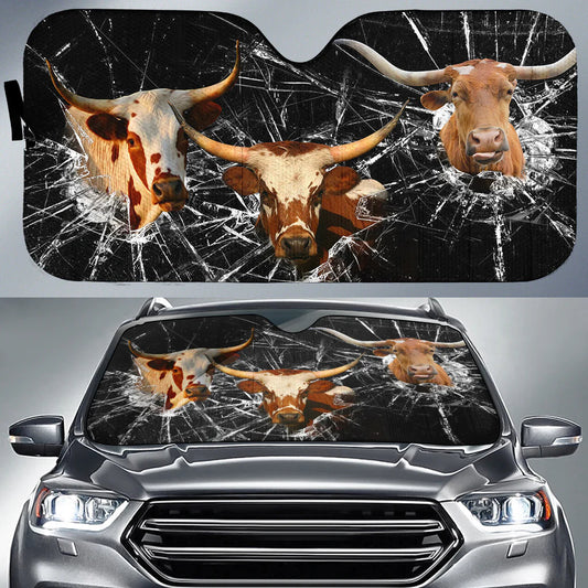 Joycorners Texas Longhorn Broken Glass All Over Printed 3D Sun Shade