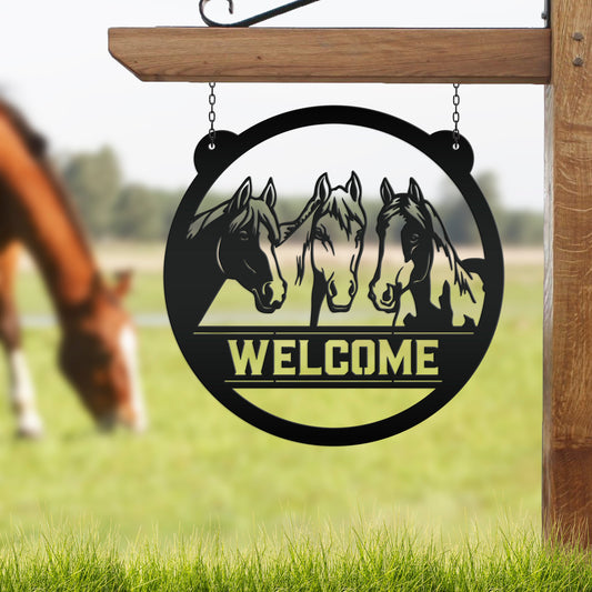 Joycorners Horse Metal Sign Personalized-Horse Girl-Horse Decor-Horse Lovers-Horse Welcome-Horse Sign for Barn-Home-Trailer LM0110
