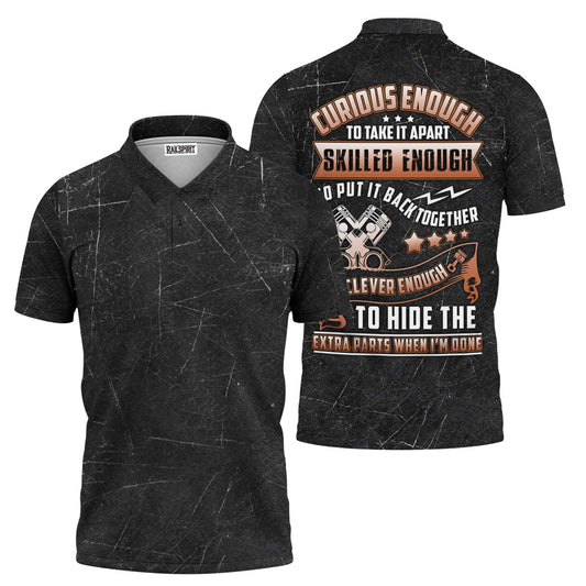 Joycorners Funny Mechanic T Shirt Curious Enough Skilled Enough Clever Enough Auto Repair Garage Workwear Tee Car Repair Piston Wrench Shirt Gift For Men Dad PT2609