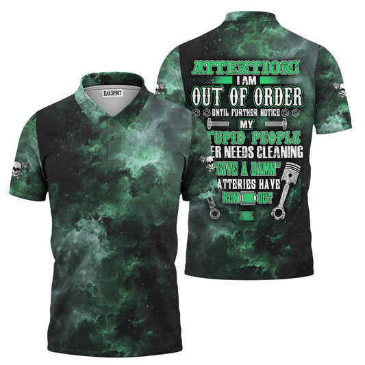 Joycorners Attention Out of Order Funny Mechanic Shirt, Stupid People Cleaner Quote Graphic Shirt, Gift for Auto Enthusiasts & Mechanics PT2609
