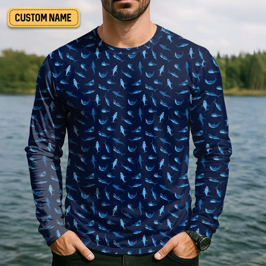 Joycorners Shark Pattern Performance Fishing Shirts, SPF Shirt For Men, Hooded Fishing Shirt, Fishing Shirts For Men