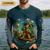 Joycorners Born To Fish Forced To Work Funny Skeleton Fishing UPF Shirts, Presents For Fishermen, Men's Fishing Shirt