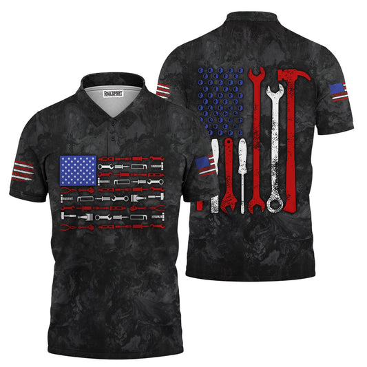 Joycorners American Flag Tool Shirt, Vintage Mechanic Tools T-shirt for Men, Patriotic USA T-shirt with Wrench & Hammer, Perfect Gift for Tradesmen & DIY Enthusiasts PT2609