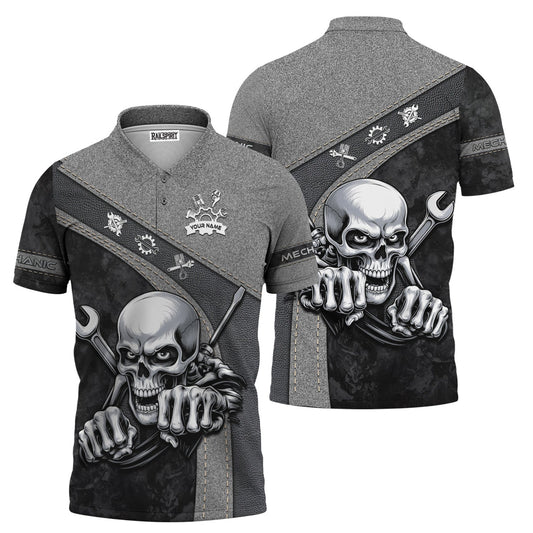 Joycorners Personalized Skull Mechanic Shirt, Custom Name Mechanic Shirt, Unique Gift for Mechanics, Cool Mechanic Apparel PT2609