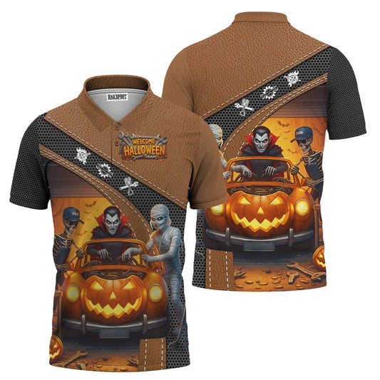 Joycorners Halloween Mechanic T Shirt Funny Vampire Skeleton Mummy Pumpkin Car Spooky Auto Repair Garage Workwear Tee Gift For Men Women Halloween PT2609