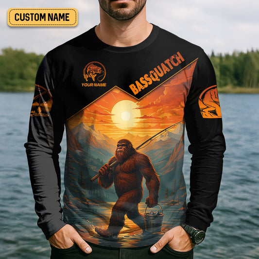 Joycorners Bassquatch Bigfoot Fishing SPF Long Sleeve Shirts, Fishing Shirts For Men, Funny Fishing Shirt, Fisherman Gift