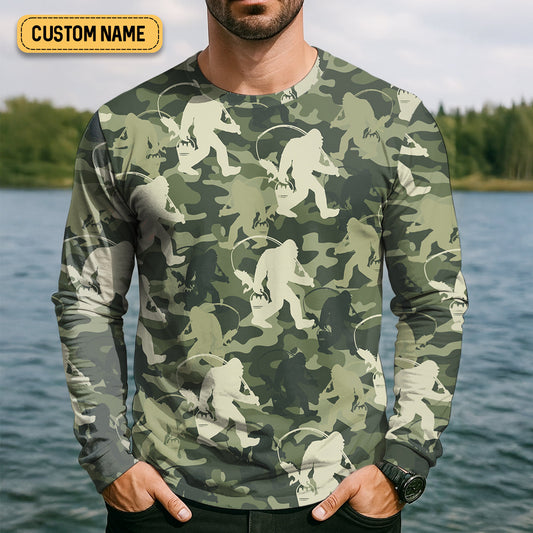 Joycorners Bigfoot Camo Fishing SPF Shirts, Bassquatch Fishing Shirts, Fishing Shirts For Men, Funny Fisherman Gift