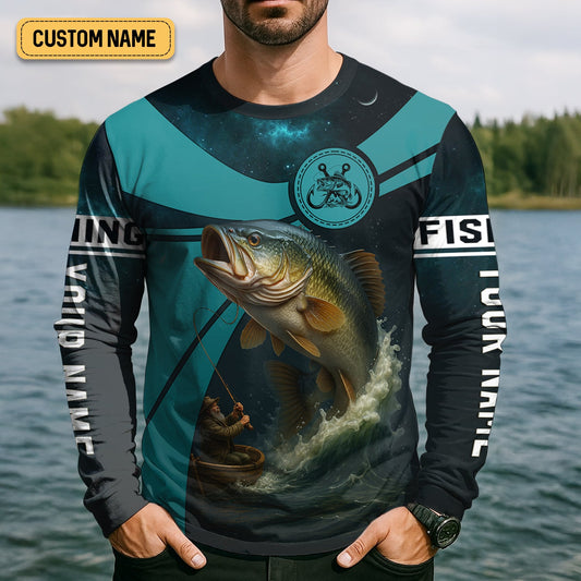 Joycorners Teal Green Color Tournament Fishing Shirts, SPF Long Sleeve Shirts, Fishing Shirts For Men