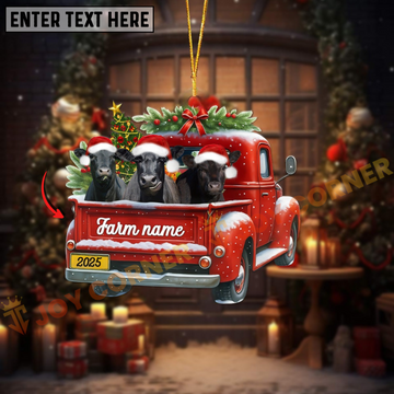 Joycorners Personalized Black Angus Christmas Farm Truck Custom Shape Acrylic Ornament