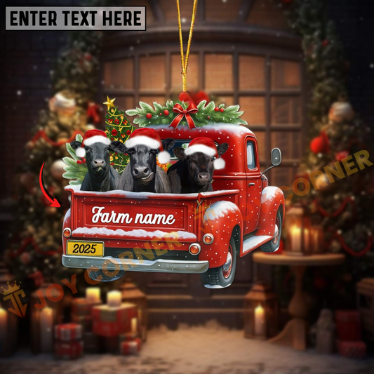 Joycorners Personalized Black Angus Christmas Farm Truck Custom Shape Acrylic Ornament