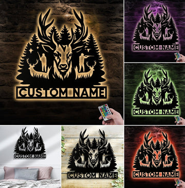 Maxcorners Personalized Deer Hunting Metal Sign WITH LED/WITHOUT LED – Rustic Cabin Wall Decor, Gift for Hunters MT0110