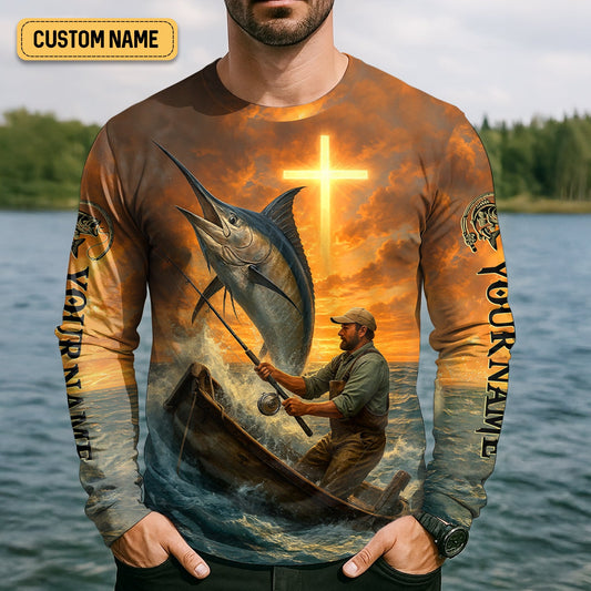 Joycorners I Catch He Cleans, Jesus Fishing Shirt, Funny Fishing Shirt, SPF Shirt For Men, Gift For Fisherman